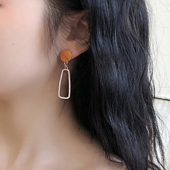 Oblong Fashionable Temperament Earrings Sweet Retro Design Gentle Lady orange - Picture 4 of 5